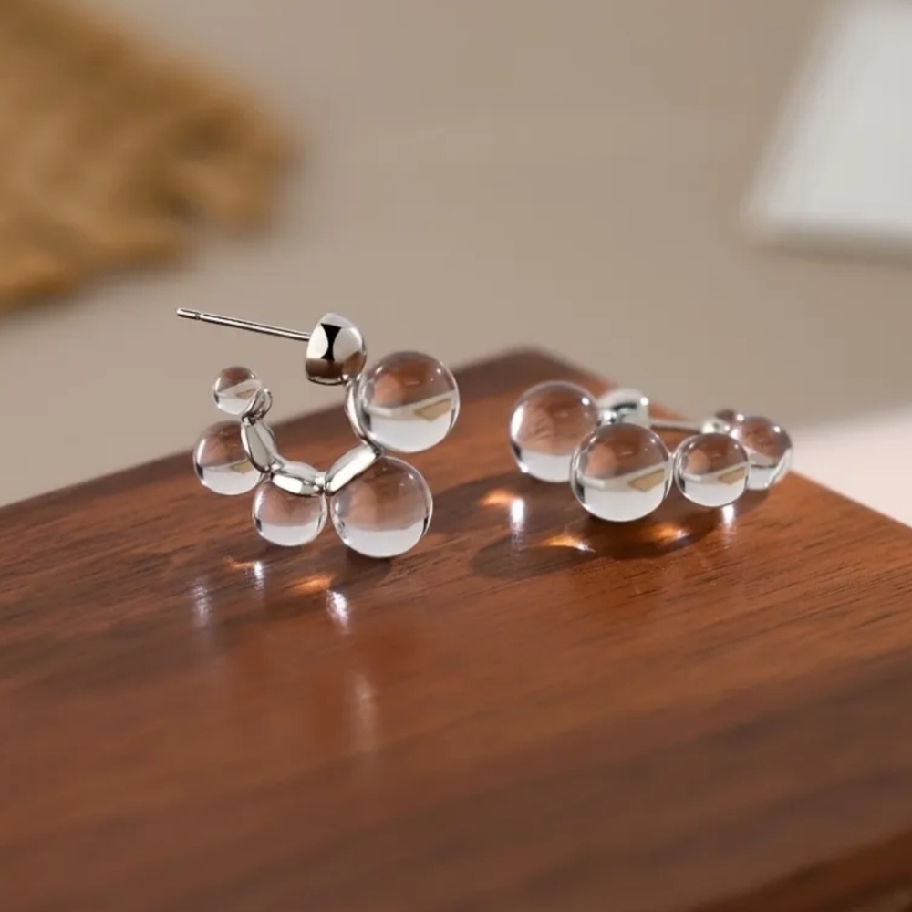 Clear Glass Silver Bubble Earrings